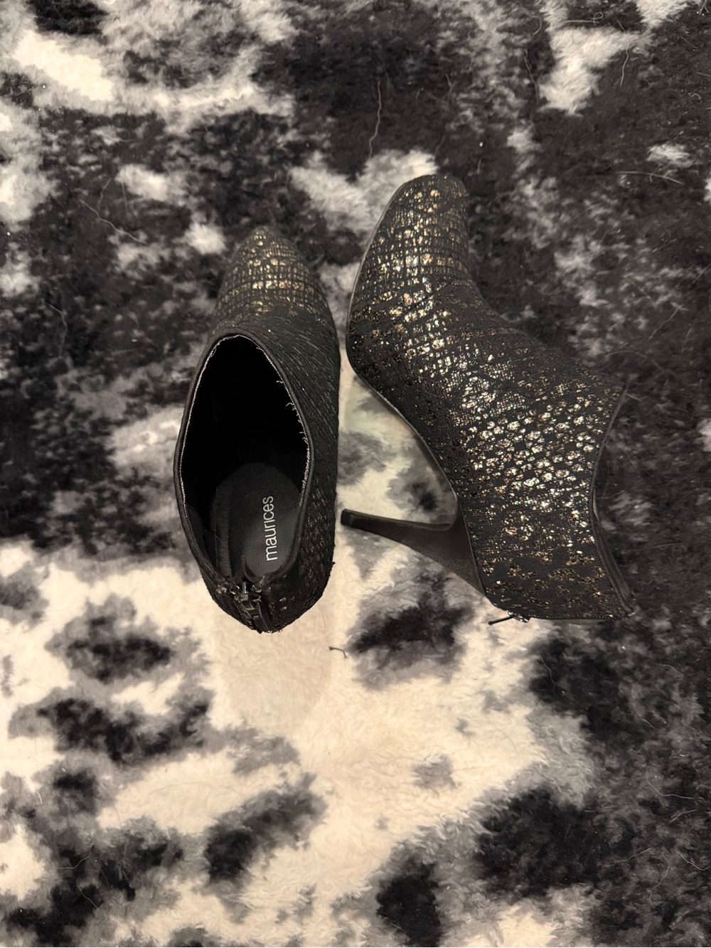 Maurices Black and Gold Glitter Ankle Booties